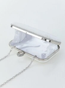 1pc Elegant & Romantic Pearl & Rhinestone Decor Pu Leather Clutch Bag With Chain Strap For Women, Embossed With , Tready Bride Bag,Perfect For Party, Wedding, Prom, Dinner/Banquet, Matching With Wedding Dress, Formal Dresses, Prom Dress, Birthday Dress, Women Dress Party