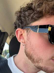 1pc Men's Black Geometric Plastic Lines Pattern Textured Casual Punk Music Festival Fashionable Eyeglasses Suitable For Daily Wear, Driving, Commuting And Vacation Shades Accessories - Black - View 2