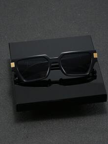 1pc Men's Black Geometric Plastic Lines Pattern Textured Casual Punk Music Festival Fashionable Eyeglasses Suitable For Daily Wear, Driving, Commuting And Vacation Shades Accessories - Black - View 5