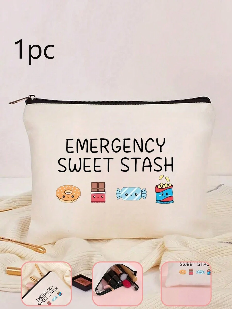 1pc Sweet Pattern Bag, Reusable Zipper Snack Bag, Travel Snacks Pouch For Girl Trips - Black - View 1