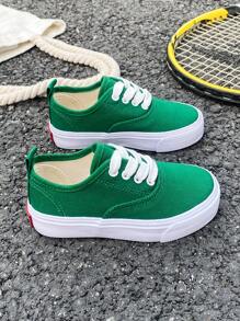 OPOEE Children's Canvas Shoes, Spring/Autumn Korean Style Simple Boys' Girls' Shoes, Fashionable Low-Cut Casual Tied Athletic Shoes, Classic Canvas Shoes For Casual, Sports And Skateboarding - Olive Green - View 4