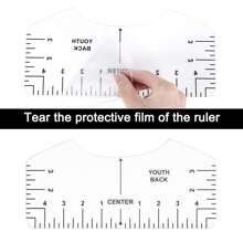 T恤尺子中心乙烯基指南，透明 V 领/圆形 PVC 尺子用于对齐，热压，儿童、青少年、成人，正面和背面测量 - 透明 - 查看 6