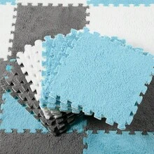 18pcs White, Grey, Light Blue Mixed Color Plush Carpet Mat With Anti-Slip, Shockproof, Hand-Washable And Cuttable Features, Perfect Home Decor For Living Room, Bedroom - Multicolor-white+Grey+Light Blue - View 7