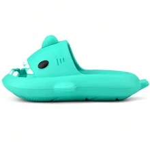 儿童鲨鱼云拖鞋幼儿男孩女孩可爱淋浴拖鞋鲨鱼凉鞋海滩泳池速干 - 薄荷綠 - 查看 5