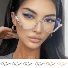 1pc Triangle Cat Eye Anti-Blue Ray Half-Frame Diamond-Embeddedoptical Glasses Frame Retro Chic Eyewear For Women - Multicolor - View 12