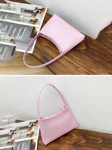 1個時尚編織圖案女式肩袋,簡約經典石紋防水pu皮腋下袋,女性時尚多功能手提包手機包,化妝包錢包,口紅香水鑰匙大容量手提式卡片收納袋,母女之間的最愛 - 彩色 - 查看 10