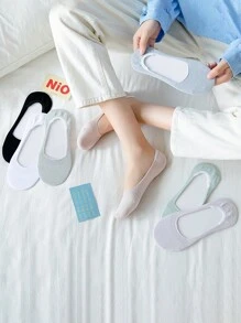 7pairs/Set Women's Macarons-Color Silicone Non-Slip Boat Socks, No Show Socks, Spring/Summer Breathable Sweat-Absorbing Nude Socks For Flats And High Heels