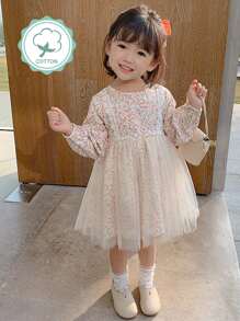 Young Girl Summer Princess Dress With Floral & Mesh Contrast