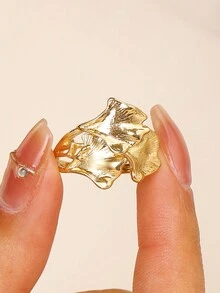 1 pieza Anillo de diseño asimétrico con textura con forma de rama y hoja de Ginkgo, adecuado para mujeres - Ginkgo biloba - Ver 7