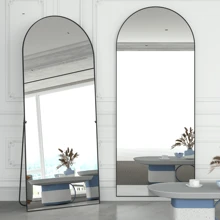 CASSILANDO Full Length Mirror 65"*24" Floor Mirror, Standing Mirror Smooth Arched Top Mirror, Large Arched Mirror, Bedroom Living Room Wall Mirror, Black,Gold - 黑色 - 查看 4