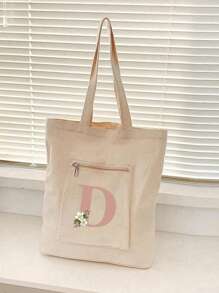 姓名首字母 A-Z 字母图案手提包、女士斜挎包、轻便休闲简约大容量顶部提手包双提手包适合少女女士大学生、新秀和白领工作者非常适合办公室、大学、工作、商务、通勤、户外、旅行、郊游、书周学院风书包 - 米色 - 查看 7