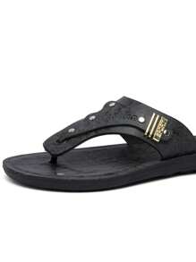 Chanclas Transpirables De Moda Para Hombres Con Anillo Para Dedos, Sandalias Casuales Negras Vintage Para Actividades Al Aire Libre Y Vacaciones En La Playa - Negro - Ver 7