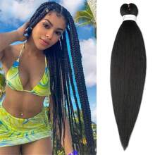 Braiding Hair Pre Stretched,Top Kanekalon Synthetic Pre Stretched Braiding Hair Extensions,Easy Braid 1pc Yaki Texture Crochet Hair Braids For Daily Party , Halloween, Cosplay,Christmas, Parties, Etc.(Black)