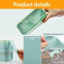 900ml Bento Box For Adults Kids 3 Stackable Meal Box Leak-Proof Bento Meal Box Portable Meal Food Container Reusable Healthy Plastic Food Storage Box Dishwasher Microwave Safe - 綠色 - 查看 8
