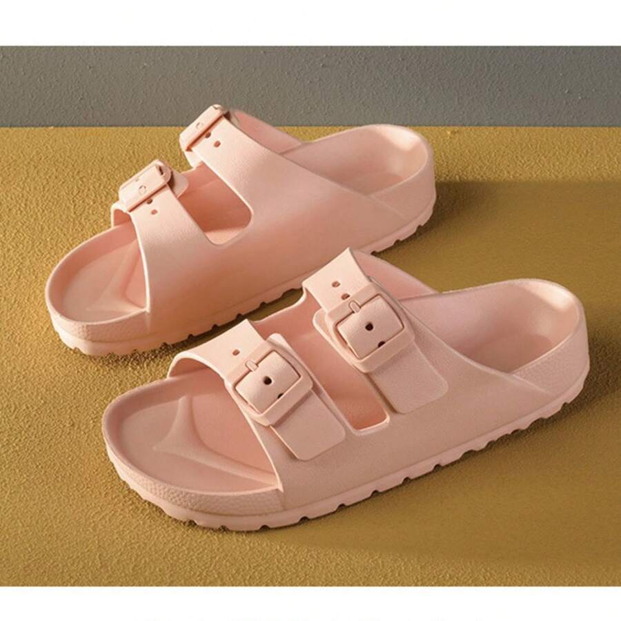 Women's Sandals  Adjustable EVA Flat Non-Slip Waterproof Sandals Comfortable Double Buckle Slippers - 粉色 - 查看 1