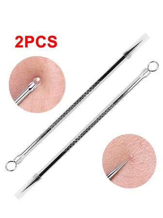 2pcs Stainless Steel Double-Ended Acne Needle, Portable Blackhead Removal Tool,Blackhead Remover,Beauty,Skin Care Products,Spa,Self Care,Skin Care Tools,Face Care,Esthetician Supplies,Skin,Face Wash,Facial