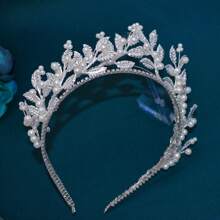 1pc Handmade Beaded Bridal Headband, European And American Style Pearl And Crystal Hair Accessory, Suitable For Wedding, Daily Wear And Party