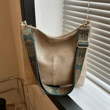 Bolso Grande Retro De Color Sólido De Gran Capacidad, Bolso De Mujer Para Llevar Al Trabajo, Con Textura Suave Para El Hombro - Blanco - Ver 1