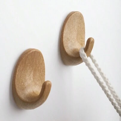 4pcs/8pcs Oval Plastic Wood-Grain Effect Adhesive Hooks, Waterproof & Oil-Proof Plastic Wood Hanging Hooks, No Drilling Or Nailing Required