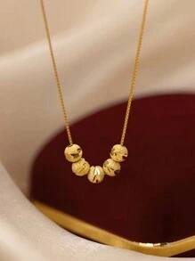 1pc Stainless Steel 18k Gold Plated Necklace With 5 Beads Decor, Suitable For Women's Daily Wear Or Gifting