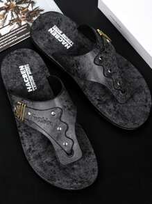 Chanclas Transpirables De Moda Para Hombres Con Anillo Para Dedos, Sandalias Casuales Negras Vintage Para Actividades Al Aire Libre Y Vacaciones En La Playa - Negro - Ver 4
