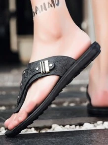 Chanclas Transpirables De Moda Para Hombres Con Anillo Para Dedos, Sandalias Casuales Negras Vintage Para Actividades Al Aire Libre Y Vacaciones En La Playa - Negro - Ver 3