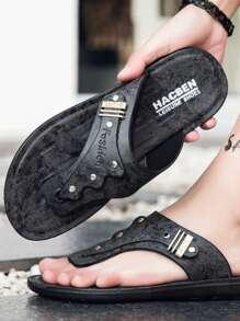 Chanclas Transpirables De Moda Para Hombres Con Anillo Para Dedos, Sandalias Casuales Negras Vintage Para Actividades Al Aire Libre Y Vacaciones En La Playa - Negro - Ver 2