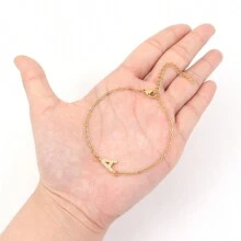 1pc New Simple Initial Stainless Steel O-Chain Bracelet For Women Party - Golden Micropaved - View 3