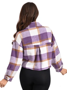 Basic Jacket For Women With Bags Casual Fashion - Purple - View 2