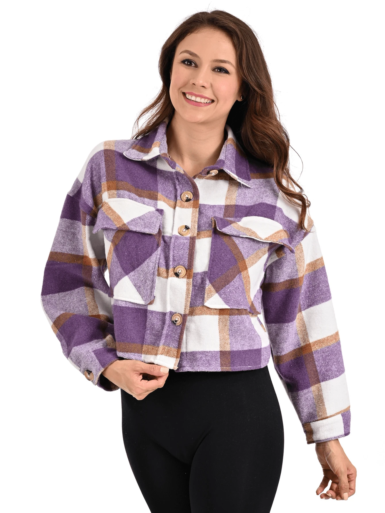 Basic Jacket For Women With Bags Casual Fashion - Purple - View 1