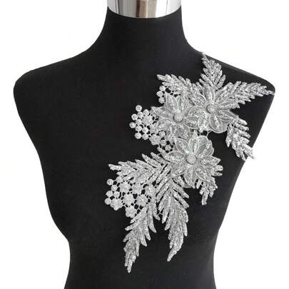 1pc Silver Sequin Embroidered Applique Badge, Clothing Accessories For Cheongsam, Dress, Stage Costume, Sew-On Not Adhesive