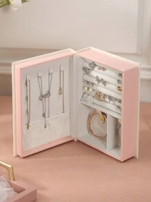 CASEGRACE 1PC Book Shape PU Leather Jewelry Box Organizer Earring Ring Necklace Jewellery Storage For Wedding Birthday Gift Case, Gifts Back To School