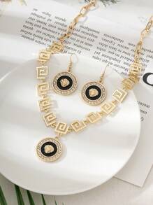 1入歐美風格吊墜項鍊和1對歐美風格耳環,適用於女士 - 金黃色 - 查看 5