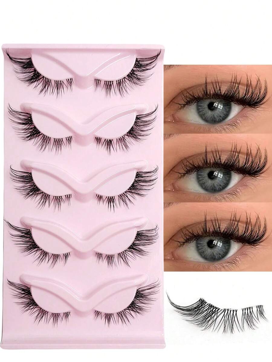 Rikuaild 5 Pairs Cat Eye False Eyelashes Natural Crisscross  Eyelashes Clear Band  Natural Look Wispy Lashes Eyelash Extension Makeup