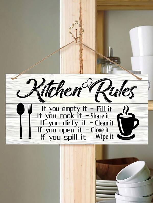 1pc Creative Wooden Kitchen Rules English Sign Decor, Lightweight Material Wall Hanging Decoration For Home Restaurant Kitchen Gathering Party Etc.,Home Decor ,Room Decor,Wall Decor Kitchen Decor