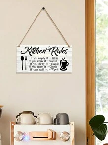1 件创意木制厨房规则英文标志装饰，轻质材料壁挂装饰，适用于家庭餐厅厨房聚会派对等，家居装饰，房间装饰，墙壁装饰厨房装饰 - 彩色 - 查看 3