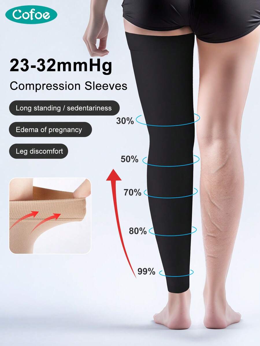 Cofoe 1 Pair Compression Socks Level 2 Over Thigh Sock 23-32 MmHg Pressure Open Toe Leggings Compression Stockings For Men Women