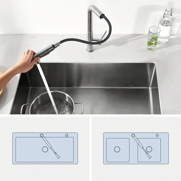 Auralum Max Kitchen Mixer With Pull-Out Hand Shower, Stainless Steel Kitchen Mixer, 360° Rotatable, 2 Spray Functions, Removable Aerator - 7種形狀拉絲 - 查看 10