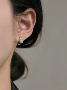 BALMORA 1 Pair 925 Sterling Silver Vintage Synthetic Opal Clip-On Earrings, Suitable For Women's Daily Wear, Gift For Dates - Gold - View 2