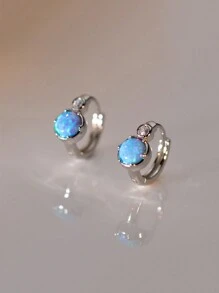 BALMORA 1 Pair 925 Sterling Silver Vintage Synthetic Opal Clip-On Earrings, Suitable For Women's Daily Wear, Gift For Dates - Gold - View 3