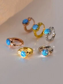 BALMORA 1 Pair 925 Sterling Silver Vintage Synthetic Opal Clip-On Earrings, Suitable For Women's Daily Wear, Gift For Dates - Gold - View 5