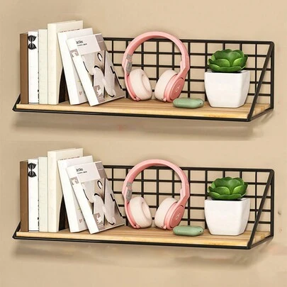 1入簡約鐵製壁掛書架,不損壞牆壁床頭置物架,辦公室牆面收納,包括掛鉤