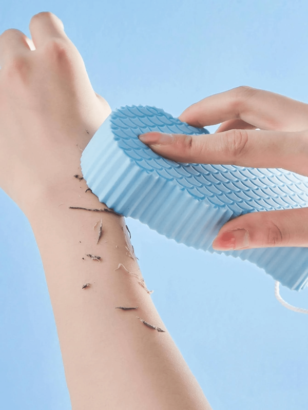 1 pièce Éponge de gommage tridimensionnelle bleue, éponge de bain douce minimaliste grise, utilisée dans la salle de bain sans douleur ni dommage à la peau, sac, organisateur, rangement, pinces à cheveux