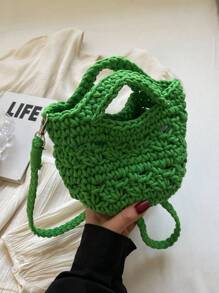 2024 New Woven Rope Crossbody Bag With Hollow Out Design, Summer Vacation Beach Handbag For Women