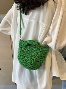 2024 New Woven Rope Crossbody Bag With Hollow Out Design, Summer Vacation Beach Handbag For Women