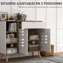 HOMCOM Aparador de Salón Moderno Aparador de Cocina con 1 Cajón 2 Puertas de Cierre Suave y Estantes Ajustables para Comedor Pasillo Dormitorio 95x35x85 cm Blanco y Natural