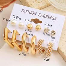 6pairs New Faux Pearl C-Shaped Earrings Set Combination - Gold - View 3
