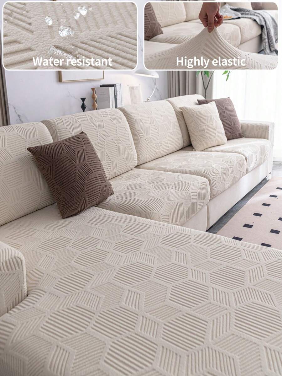 1個防水和彈性全季通用沙發坐墊套,現代風格防滑沙發套,客廳沙發保護套,適用於l型沙發和1 2 3 4位沙發 - 米白 - 查看 1