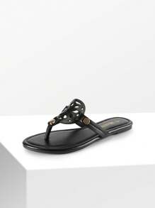 Women'S Flip Flop Buttons Arch Support Fashion Comfortable Soft Cushion Wedge Flip Flops Summer Beach Vacation Thong Flat Sandals - 黑色 - 查看 2