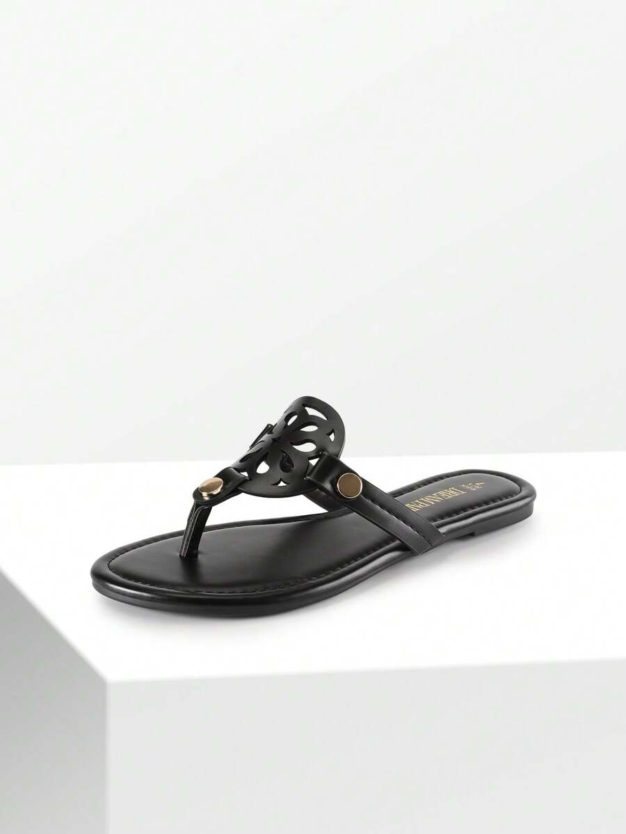 Women'S Flip Flop Buttons Arch Support Fashion Comfortable Soft Cushion Wedge Flip Flops Summer Beach Vacation Thong Flat Sandals - màu đen - Xem 1